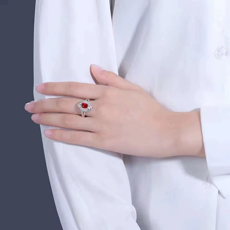 18k White Gold Pigeon Blood Red Ruby Gemstone Diamond Engagement Ring